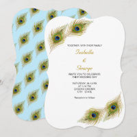 Plumes de Paon sur un Mariage Bleu Clair et Blanc