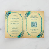 Invitation Plumes de paon turquoise Code QR Mariage indien (Intérieur)