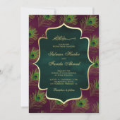 Invitation Plumes de paon vert prune Mariage musulman (Devant)