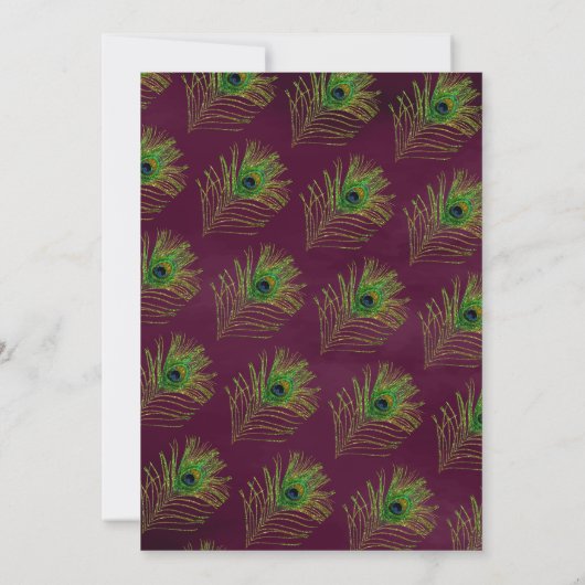 Invitation Plumes de paon vert prune Mariage musulman (Dos)