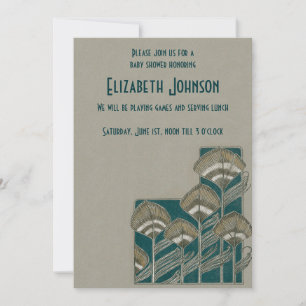 Invitation Plumes de paon vintage Baby shower neutre genre
