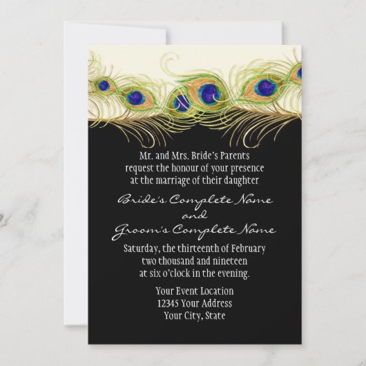 Invitation Plumes de Peacock de Swirl moderne Monogramme Mono (Devant)