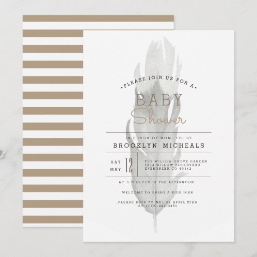 Invitation Plumes de saumons | Baby shower aquarelle (Devant / Derrière)