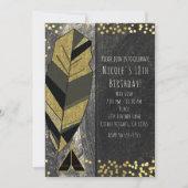 Invitation Plumes dessinées à la main & Tepee Gold Black Invi (Devant)