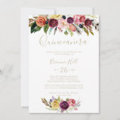 Invitation Plumes d'or Boho Tropical Floral Quinceañera (Devant)