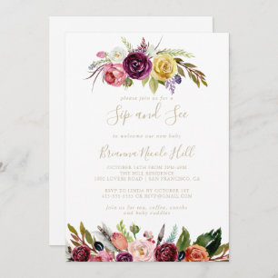 Invitation Plumes d'or Boho Tropical Sip et voir l'invitation