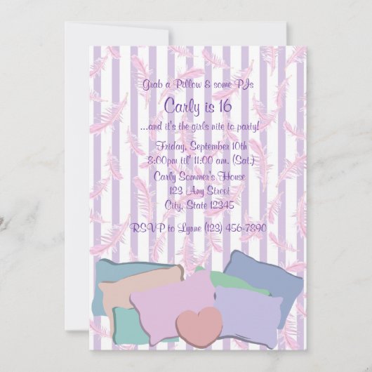 Invitation Plumes et Coussins/ Anniversaire (Devant)