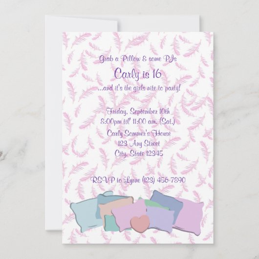 Invitation Plumes et Coussins/ Anniversaire (Devant)