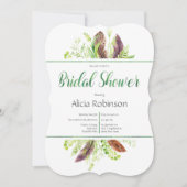 Invitation Plumes et feuillage Boho nuptiale douche Invitatio (Devant)