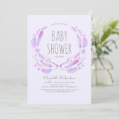 Invitation Plumes florales Antlers Baby shower Boho bois (Debout devant)