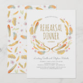 Invitation Plumes florales Antlers Dîner de répétition de boi (Devant / Derrière)