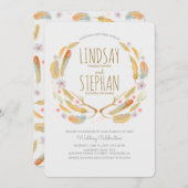 Invitation Plumes florales Antlers Mariage de bois d'été (Devant / Derrière)