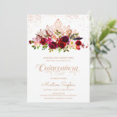 Invitation Plumes florales Boho & Rose Gold Tiara Quinceanera (Debout devant)