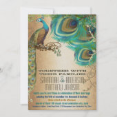 Invitation Plumes Golden Copper Champagne Gold Peacock (Devant)