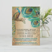 Invitation Plumes Golden Copper Champagne Gold Peacock (Debout devant)