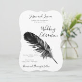 Invitation Plumes noir et blanc minimaliste Élégant (Debout devant)