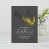 Invitation Plumes noires et or Chic Mariage de automne élégan (Debout devant)