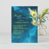 Invitation Plumes Peacock Or Fête des mariées bleue (Debout devant)