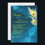 Invitation Plumes Peacock Or Fête des mariées bleue<br><div class="desc">Des plumes de paon lumineuses et un arrière - plan bleu paon rustique conçu sur invitation de douche nuptiale personnalisée. Classy, unique et élégant bleu & or paon thème de mariage design pour votre occasion spéciale. (Vous pouvez trouver les essentiels et les faveurs mariages correspondants dans ce magasin, le paradis...</div>