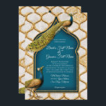 Invitation Plumes Peacock vintage Mariage or Arabesque<br><div class="desc">Élégant.  Sophistiqué.  Style vintage mais design moderne.  Illustration paon exquise avec cadre de tour minaret et motif arabesque en or dimensionnel avec aspect parties scintillant.   Copyright,  Audrey Jeanne Roberts.</div>