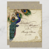 Invitation Plumes Peacock vintages Fête des mariées argent (Devant / Derrière)