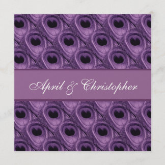Invitation Plumes pourpres de paon épousant l'invitation