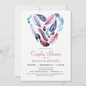 Invitation Plumes roses et violettes Douche Couples (Devant)