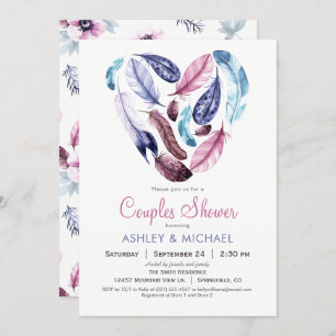 Invitation Plumes roses et violettes Douche Couples
