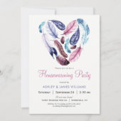 Invitation Plumes roses et violettes Fête de chauffage domest (Devant)