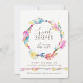 Invitation Plumes sweets sixteens d'aquarelle rose (Devant)