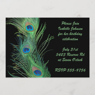 Invitation Plumes vertes avec anniversaire noir