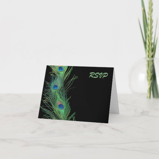 Invitation Plumes vertes avec RSVP l'épousant noir (Devant)