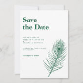 Invitation Plumes vertes Mariage minimal Enregistrer la date (Devant)