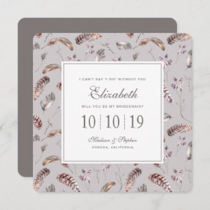 Invitation Plumes Vintages et motifs floraux - Bridesmaid