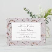 Invitation Plumes vintages et motifs floraux - Mariage (Debout devant)