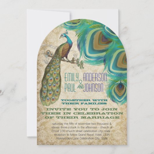 Invitation Plumes Vintages Peacock avec Peacock (Devant)