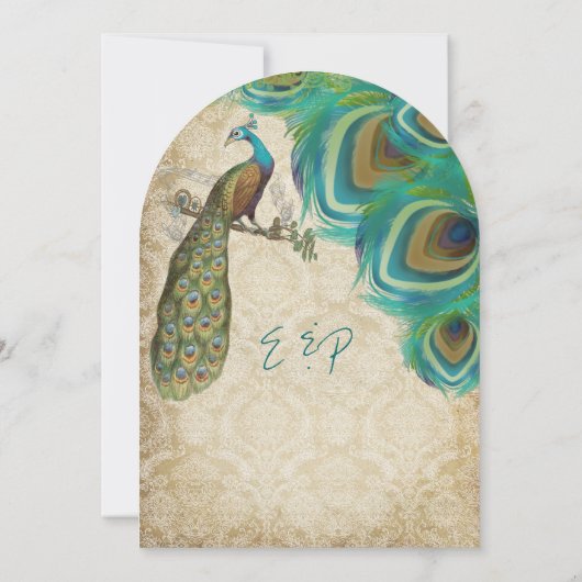 Invitation Plumes Vintages Peacock avec Peacock (Dos)