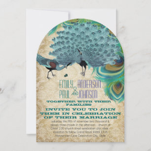 Invitation Plumes Vintages Peacock avec Peacocks