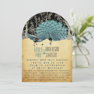 Invitation Plumes Vintages Peacock avec Peacocks