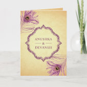 Invitation Plumes violettes Peacock Code QR Mariage indien (Devant)