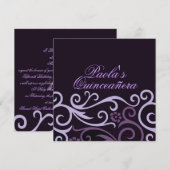 Invitation Plurifère Florale Violet Quinceañera (Devant / Derrière)