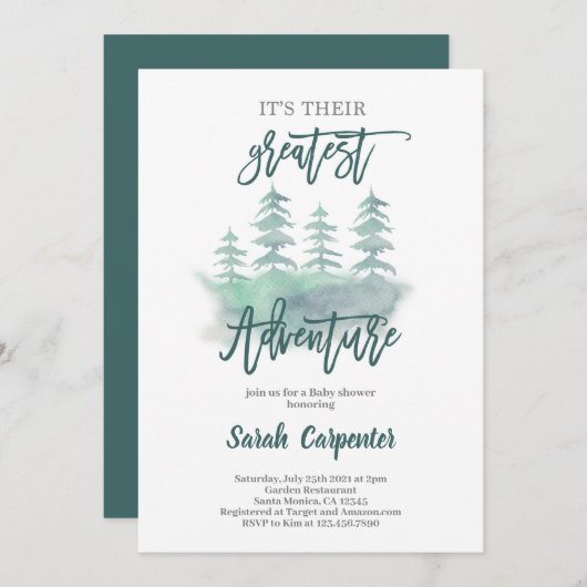 Invitation Plus grand Baby shower d'aventure (Devant / Derrière)