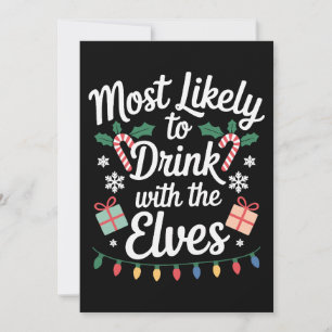 Invitation Plus susceptible de boire avec les elfes Noël Xmas