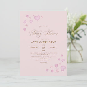 Invitation Plush minimal rose coeurs mignons Baby Shower