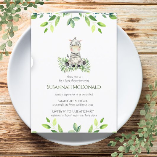 Invitation Plush Zebra | Safari Thème Baby shower de verdure