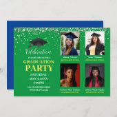 Invitation Plusieurs photos vert et jaune Partie de graduatio (Devant / Derrière)