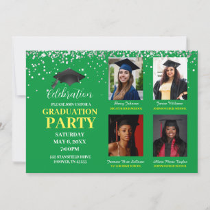 Invitation Plusieurs photos vert et jaune Partie de graduatio