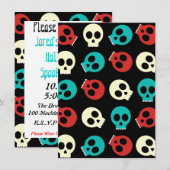 Invitation Plusieurs Skuls Dans Des Couleurs Rétro Vintages (Devant / Derrière)