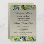 Invitation Plutôt bleu et crème florale "Off to College" (Devant / Derrière)