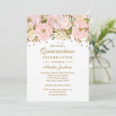 Invitation Plutôt Blush Rose Or Floral Quinceanera (Debout devant)